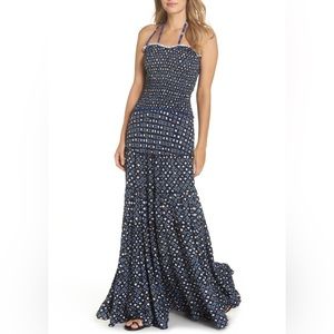 Poupette St Barth Foe Panelle Smocked Halter Tiered Maxi Dress Size XS